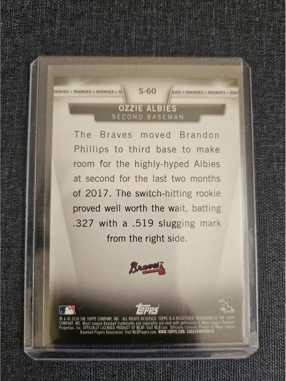 2018 Topps Update- Ozzie Albies #S-60 Salute Rookie card (RC) - RAW Mint- Braves - Picture 2 of 2